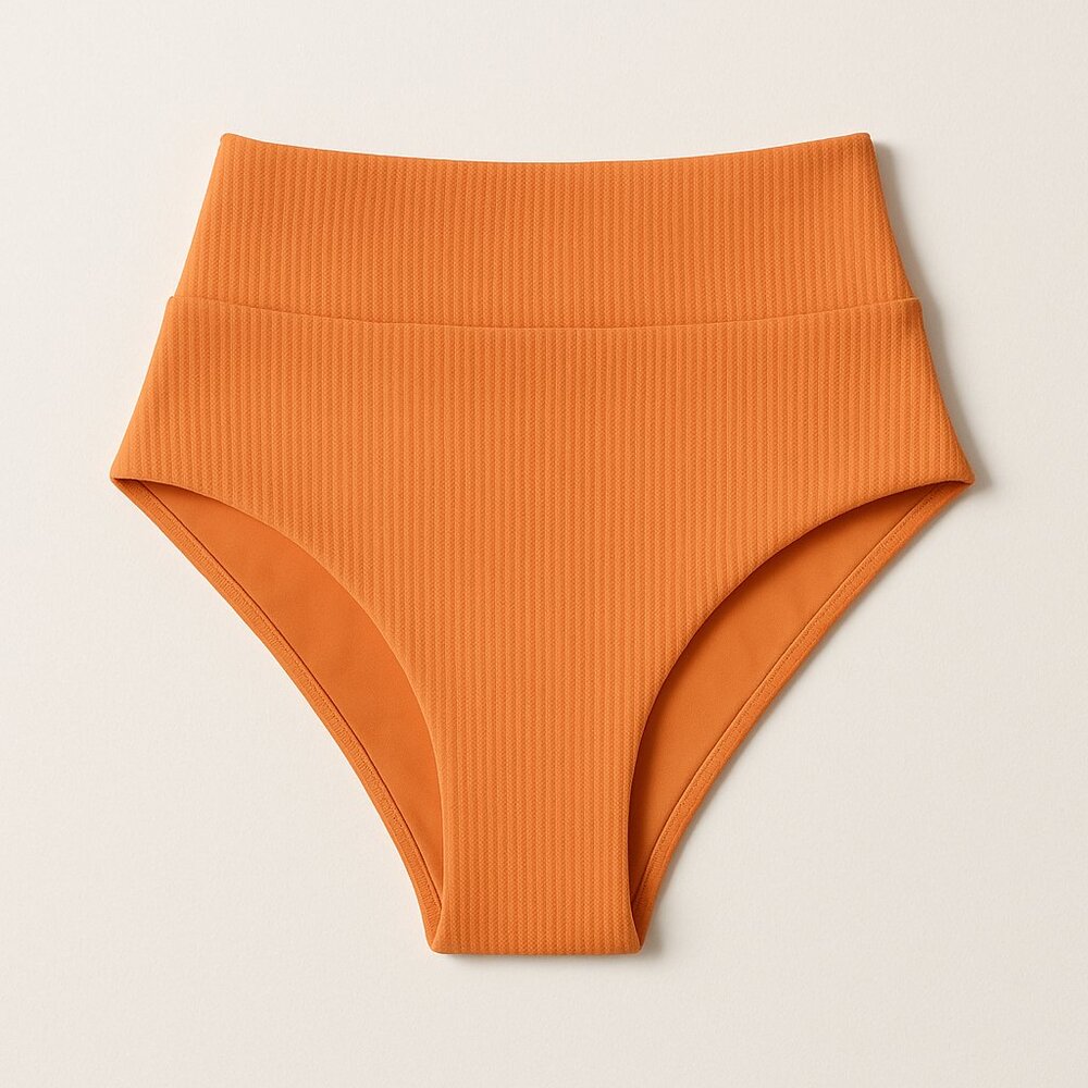 L*Space Ribbed High-Waist Bikini Bottom Orange Textured Swimwear Women’s S NWOT